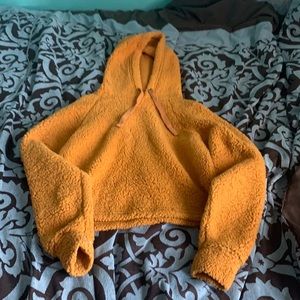 Mustard cropped fuzzy hoodie